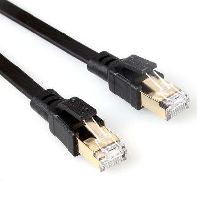 Черный защищаемый плоский кабель ethernet Cat8 с золотом покрыл соединитель RJ45