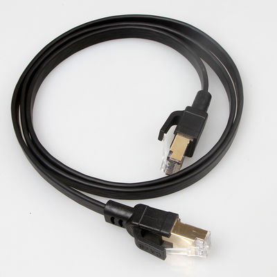 Черный защищаемый плоский кабель ethernet Cat8 с золотом покрыл соединитель RJ45