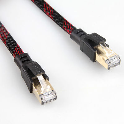 Стабилизированный нейлон Cat8 заплел противоинтерференционное кабеля ethernet красное черное