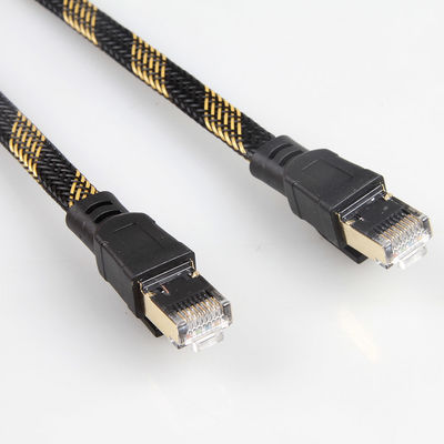 Стабилизированный нейлон кабеля заплаты RJ45 Cat8 заплел черный желтый быстрый ход