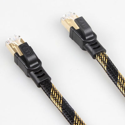 Стабилизированный нейлон кабеля заплаты RJ45 Cat8 заплел черный желтый быстрый ход