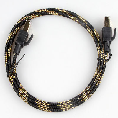 Стабилизированный нейлон кабеля заплаты RJ45 Cat8 заплел черный желтый быстрый ход