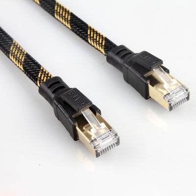 Стабилизированный нейлон кабеля заплаты RJ45 Cat8 заплел черный желтый быстрый ход